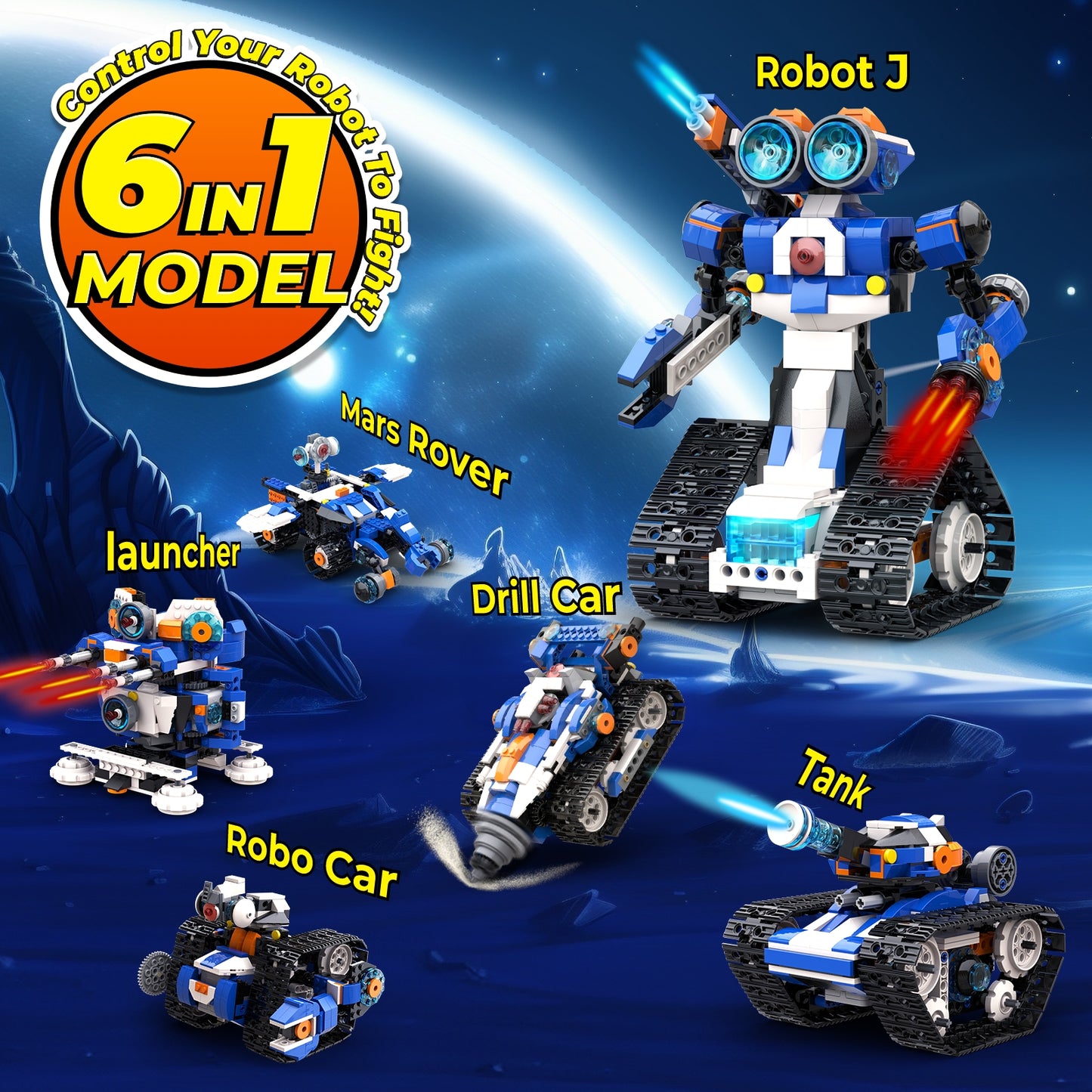 Robot J STEM Robot Toy 6-in-1 Robot Building Kit for Boys Age 8-12, APP Remote Control STEM Coding Toys, Educational Robotics Gifts for Boys Girls Kids Ages 7 8 9 10 11 12 (480 Pieces)