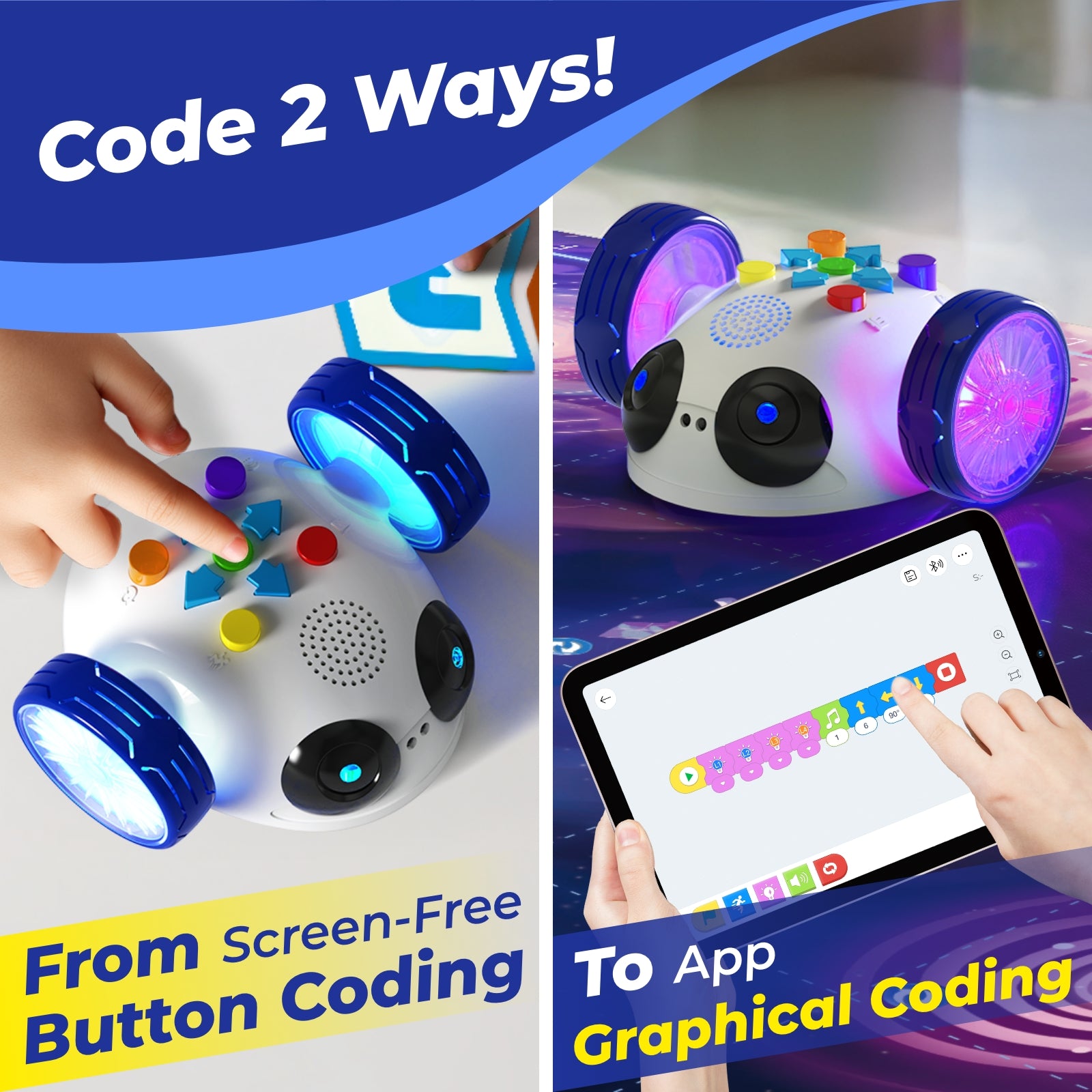 Apitor Robot Wheels – screen-free button coding with 48 coding cards