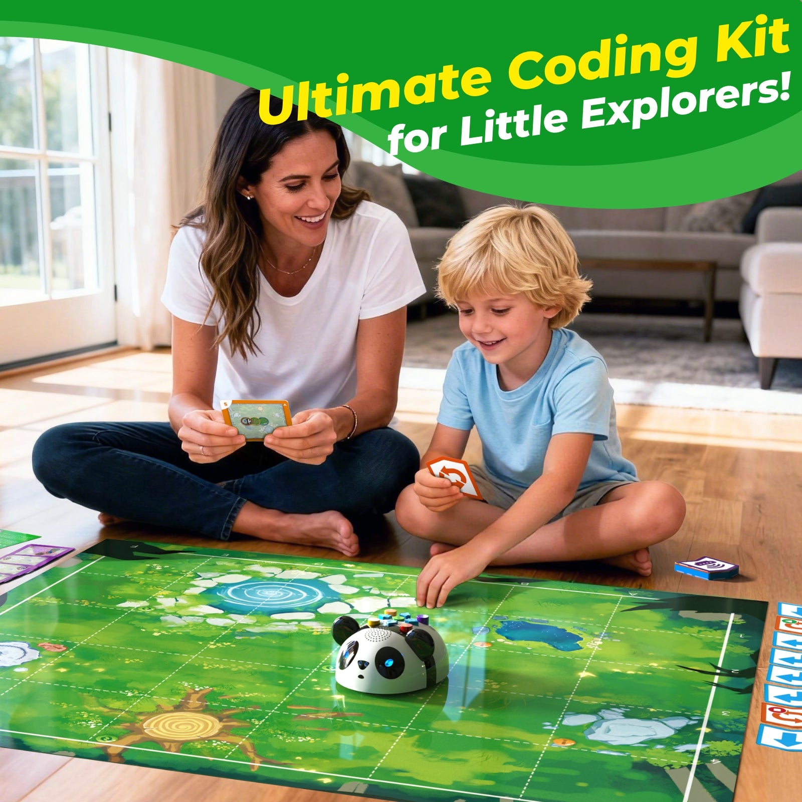 Apitor Robot Panda forest map and guide card for screen-free coding