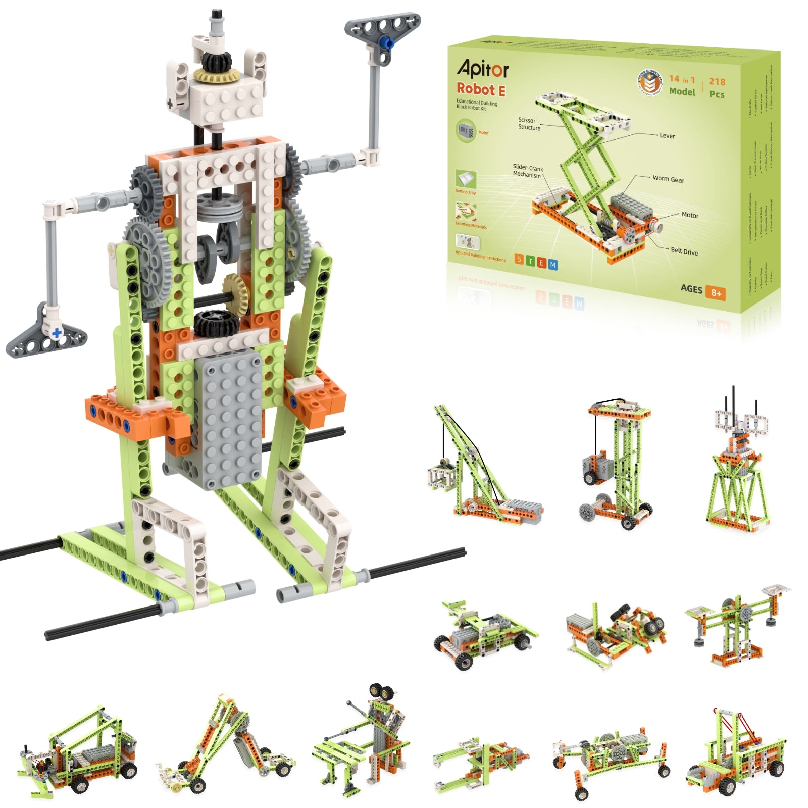 Apitor Robot E 14-in-1 Motorized STEM Building Kit for Kids Ages 8-12