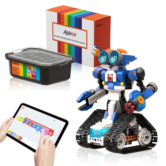 Robot J Creative Building Kit With Storage Box, 6-in-1 Programmable App Remote Control Tank STEM Learning Toy, Educational Coding Gifts for 7-12 Years Old Kids