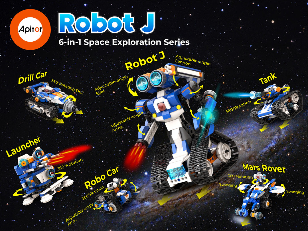 Apitor Robot J | 6-in-1 STEM Robot Building Kit for Kids 7-12