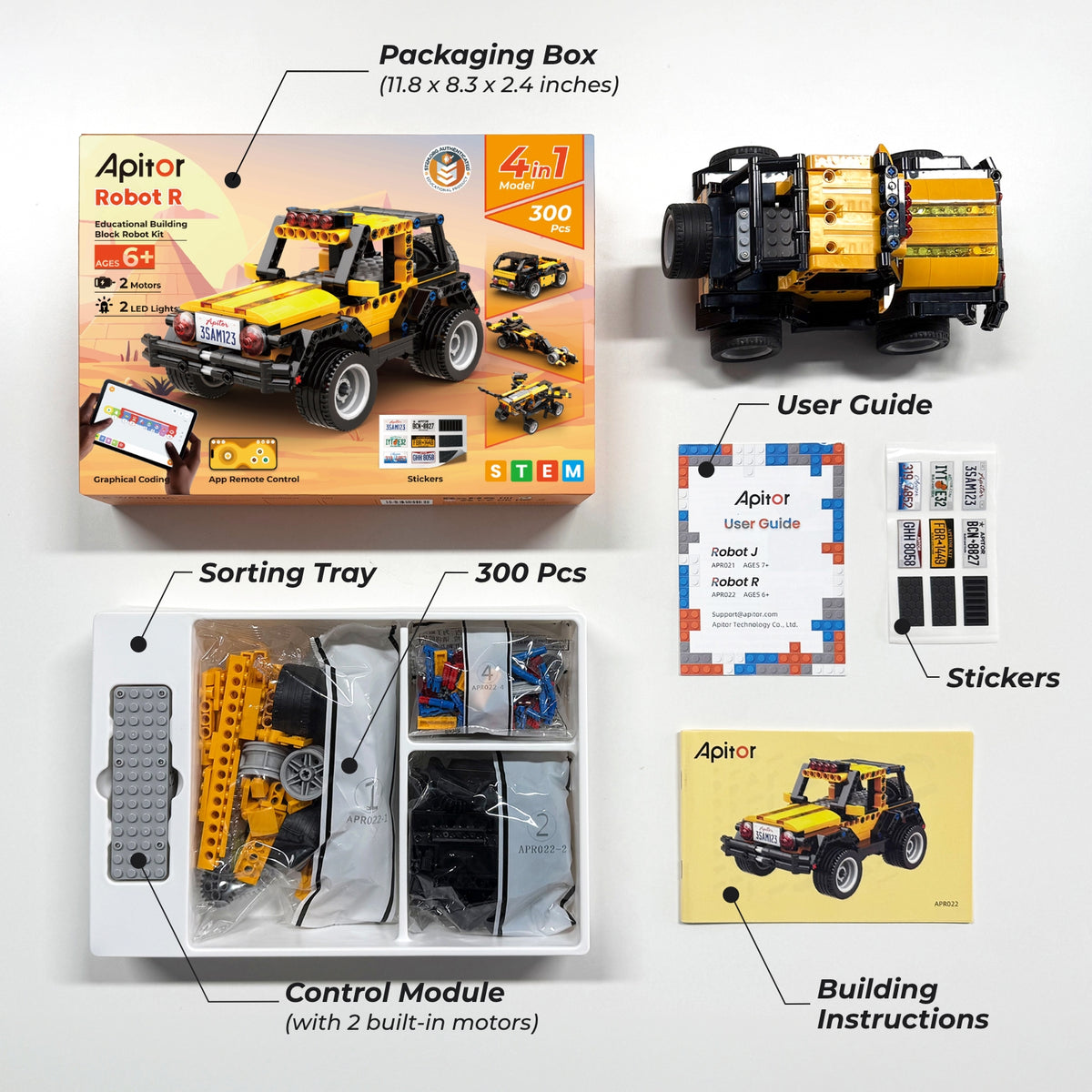 Apitor® Robot R Storage｜4-in-1 Buggy Coding & Building Kit